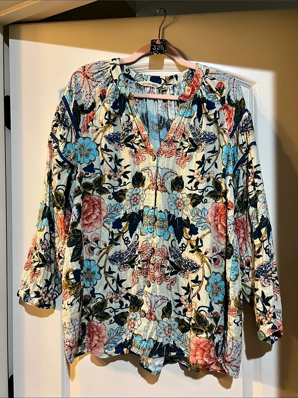 Soft Sorroundings XL Favorite Button Front Shirt Floral Blue & Multicolor H325